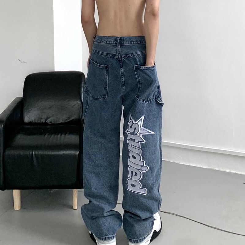 Retro Hip-Hop Embroidered Y2K Wide Leg Jeans
