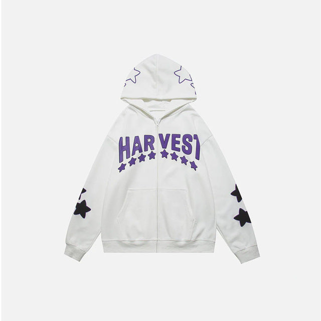 Y2K Star Letters Hooded Zip-Up Sweatshirt