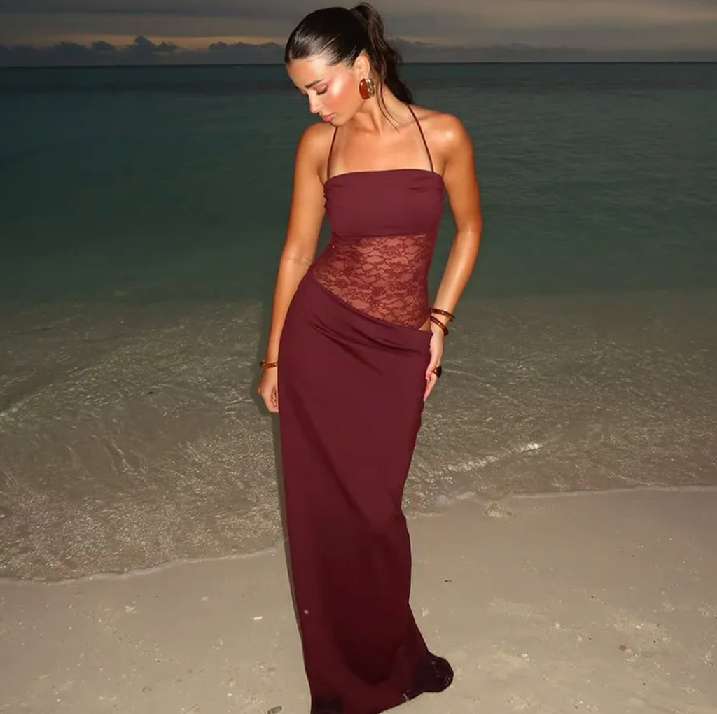 Lace Trim Y2K Slip Maxi Dress