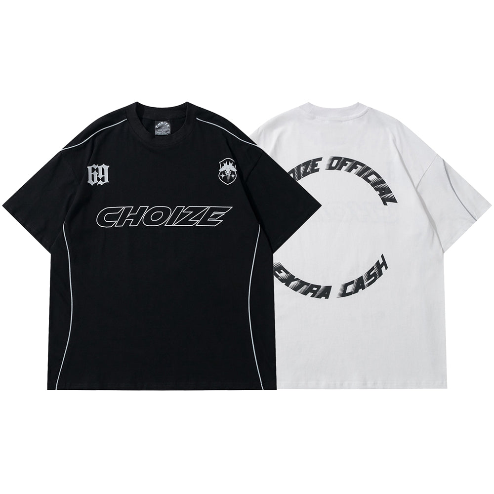 Y2K Oversized Reflective Strip T-Shirt for Men