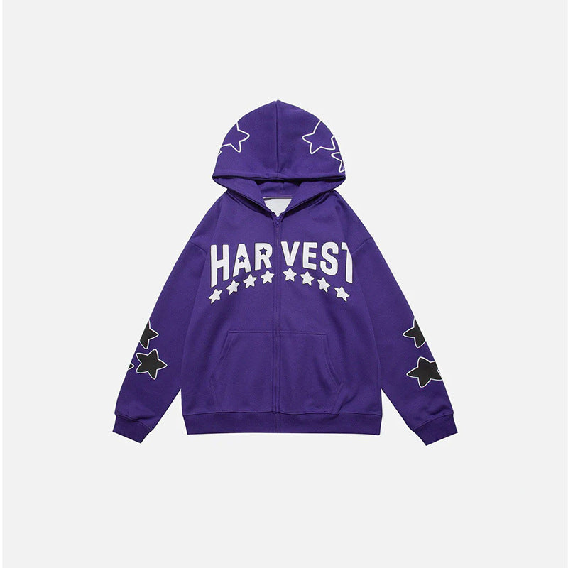 Y2K Star Letters Hooded Zip-Up Sweatshirt