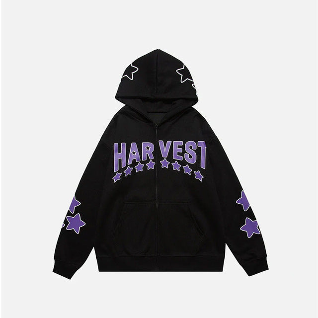 Y2K Star Letters Hooded Zip-Up Sweatshirt