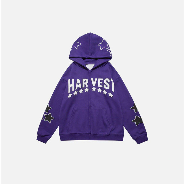 Y2K Star Letters Hooded Zip-Up Sweatshirt