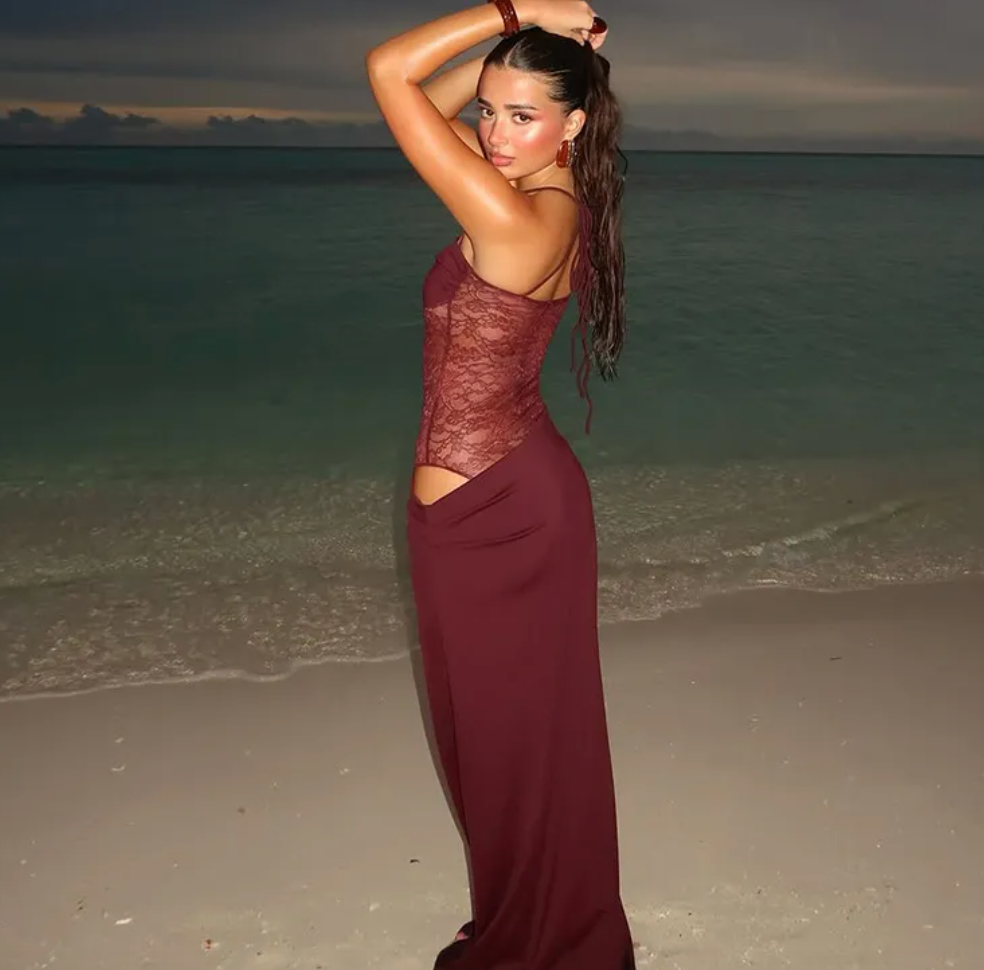 Lace Trim Y2K Slip Maxi Dress