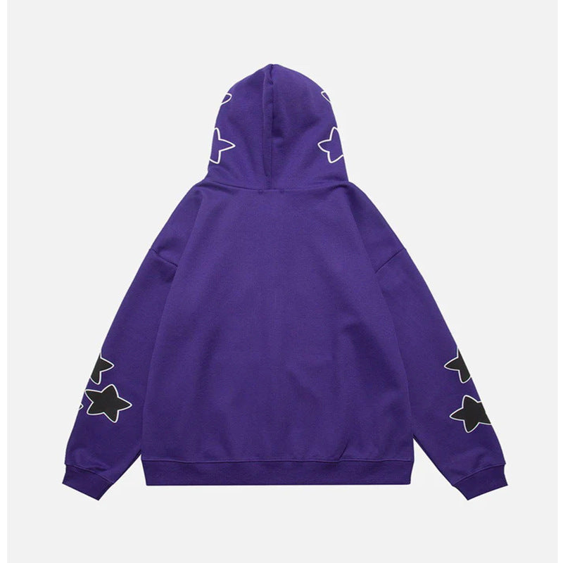 Y2K Star Letters Hooded Zip-Up Sweatshirt