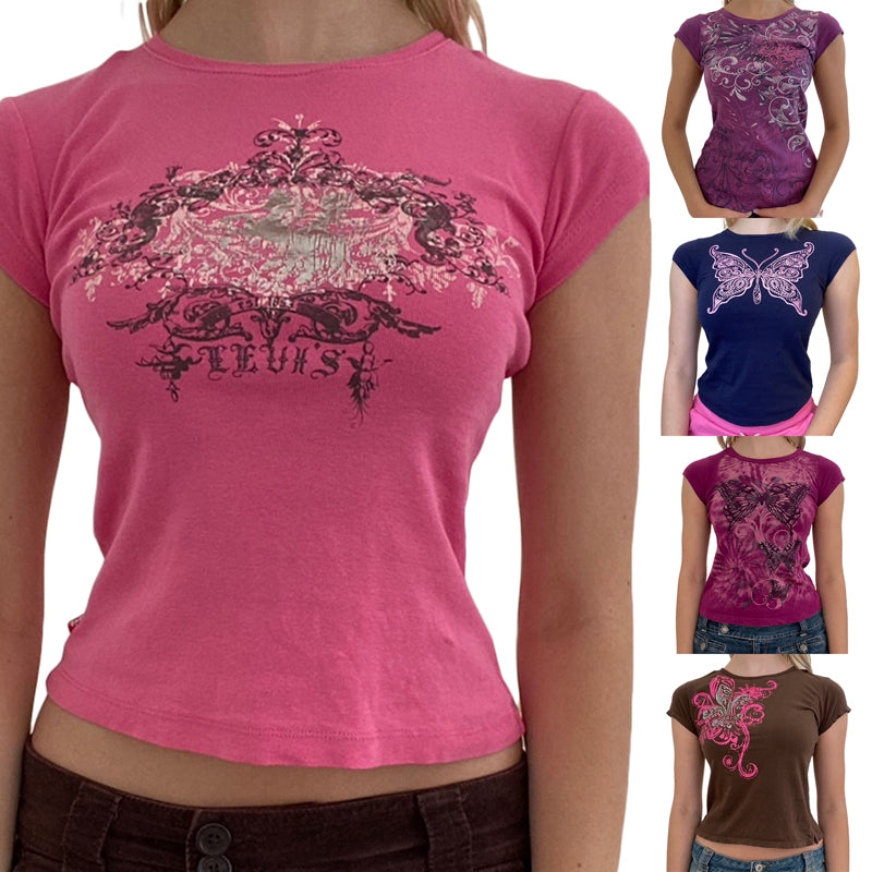 Vintage Women's Y2K Slim Fit Casual Short Sleeve T-Shirt