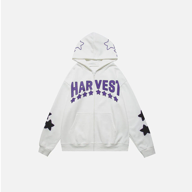 Y2K Star Letters Hooded Zip-Up Sweatshirt